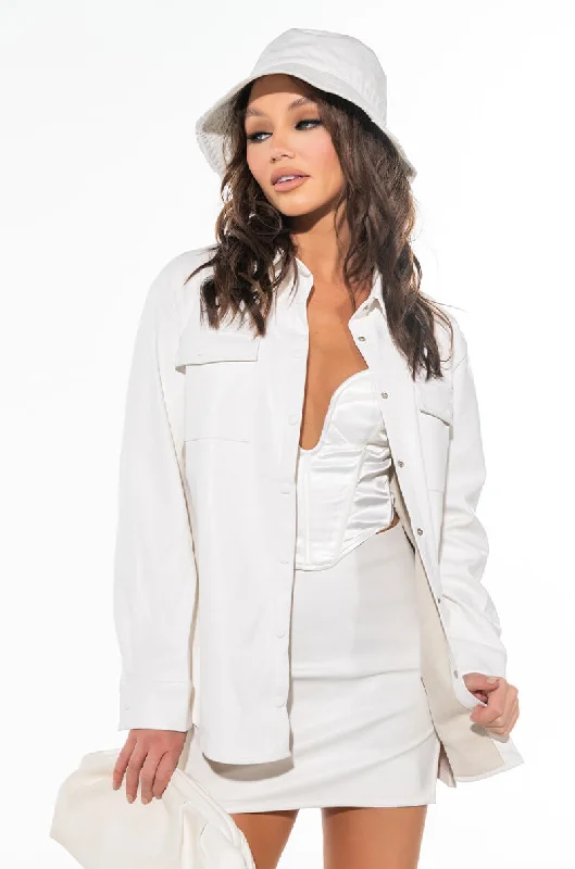 Casual Chic Clothing ULTRA LUX FAUX LEATHER BLOUSE WHITE