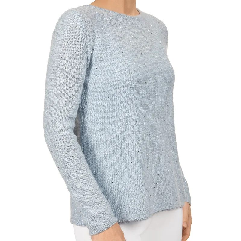 Classic Women's Clothing Styles Sequin Cashmere & Wool Pullover in Pale Blue