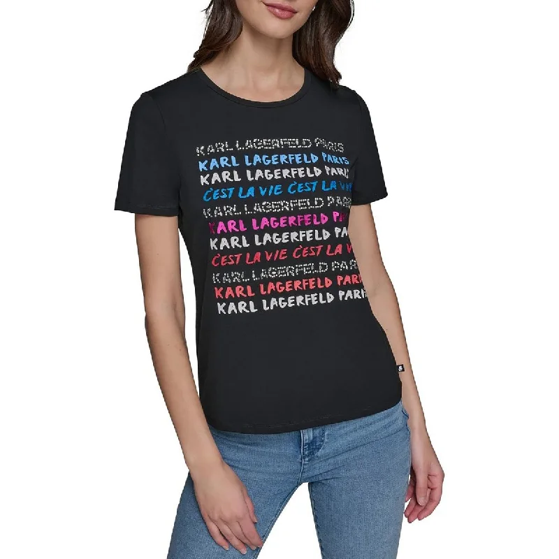 Women's Trendy Casual Outfit Karl Lagerfeld Paris Womens Embellished Cotton Stretch Graphic T-Shirt