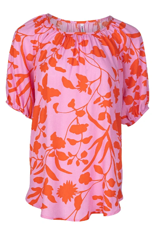 Fashionable Women's Wardrobe Scoop neck Tunic | Pink Orange Flower | 3331A1