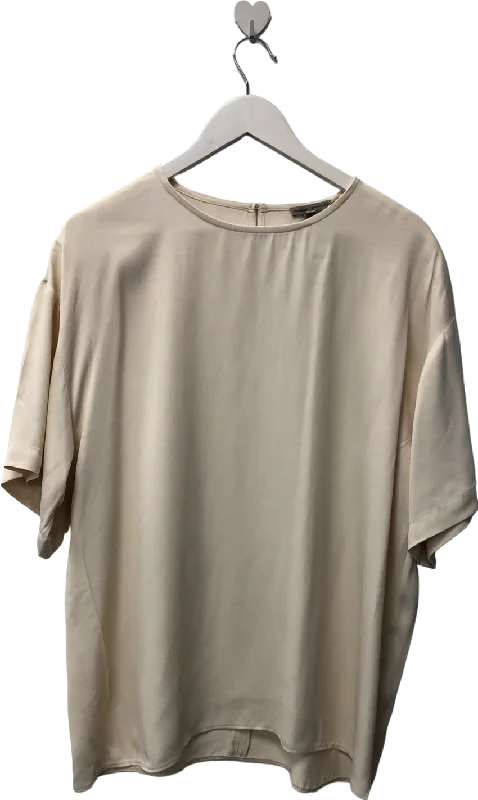 Women's Clothing Stores River Island Cream Short Sleeved Satin Shirt UK 10