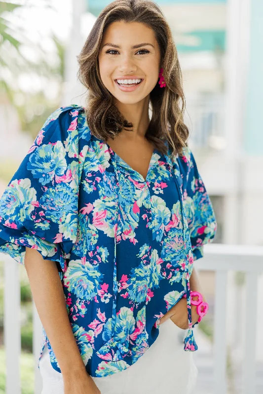 Clothing Woman All For The Fun Navy Blue Floral Blouse