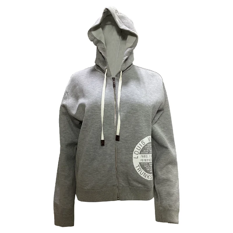 Stylish Women's Apparel Louis Vuitton Stamp Zip-Up Hoodie in Grey Cotton