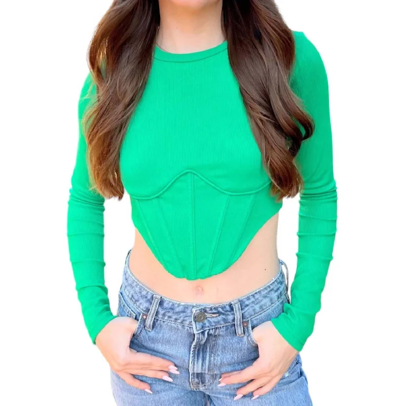 Women's Transitional Garments Long Sleeve Crop Top In Green