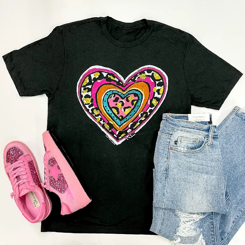 Women's Holiday Attire Take My Heart Print Block Heart Short Sleeve Graphic Tee in Black