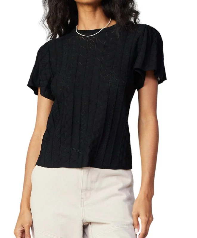 Trend Alert Pointelle Knit Top In Black