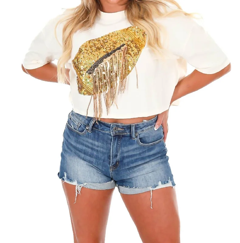 Women's Work Outfit For The Office Football Fringe Crop Top In Cream