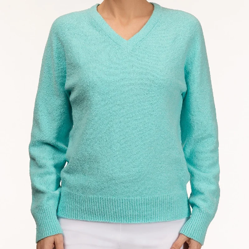 Women's Professional Outfit V Neck Pullover in Aqua Turquoise