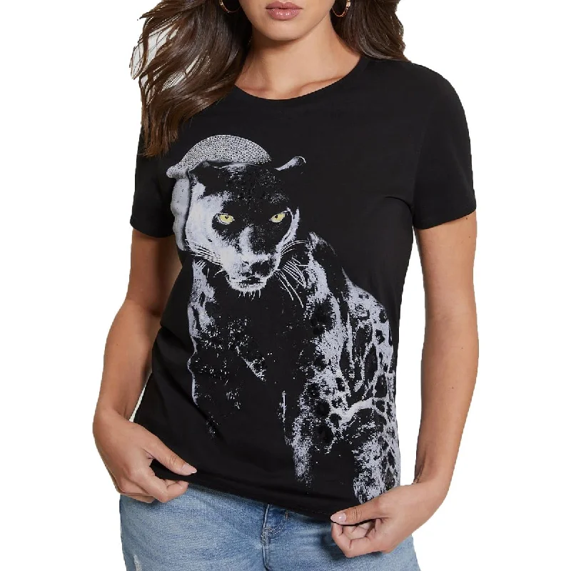 Women's Holiday Outfit Panther Moon Womens Embellished Cotton Graphic T-Shirt