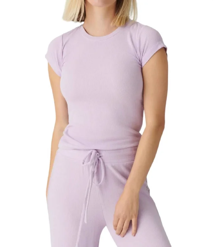 Women's Comfortable Lounge Outfit Lacey Short Sleeve T-Shirt In Lavender