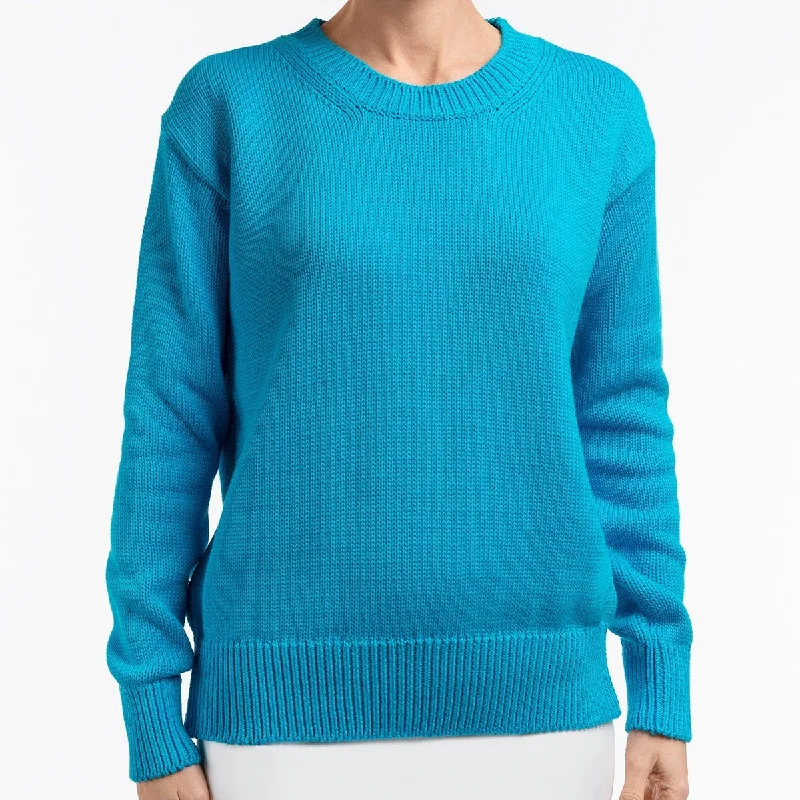 Women's Weekend Outfit Oversized Round Neck Pullover in Aquamarina