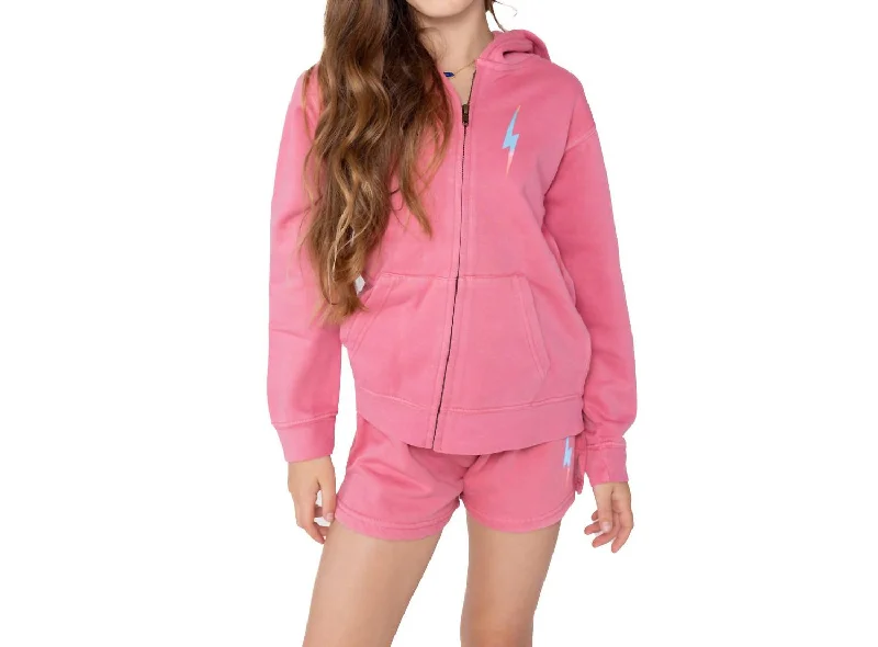 Women's Clothing Boutique Girl's Bolt Zip Hoodie In Pink