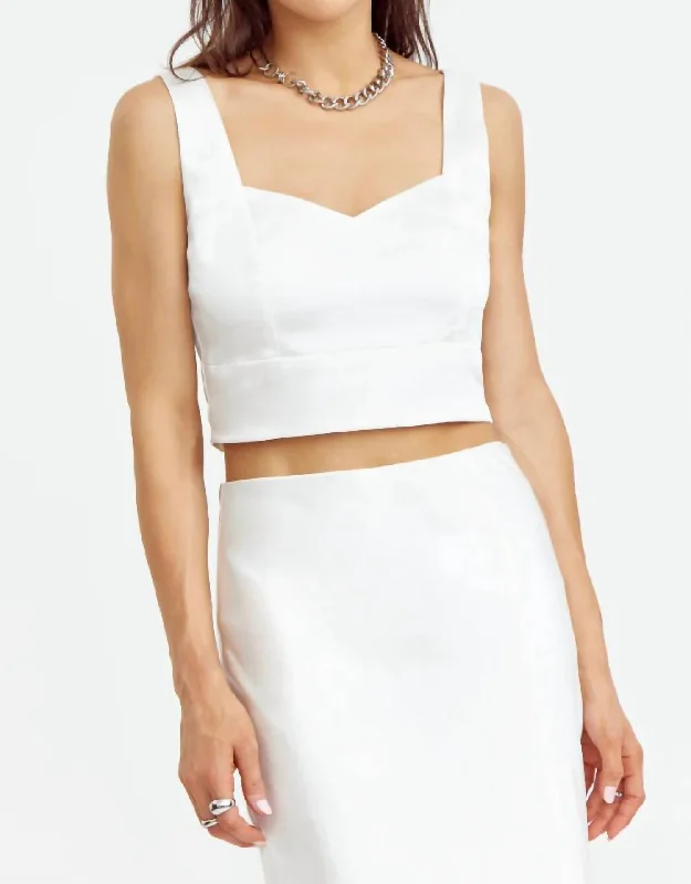 Elegant Women's Evening Garments Babel Satin Cropped Top In Off White