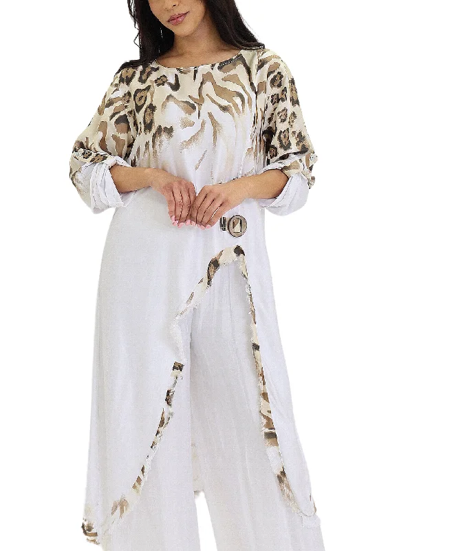 Women's Seasonal Garments Satin Leopard Print Asymmetrical Tunic