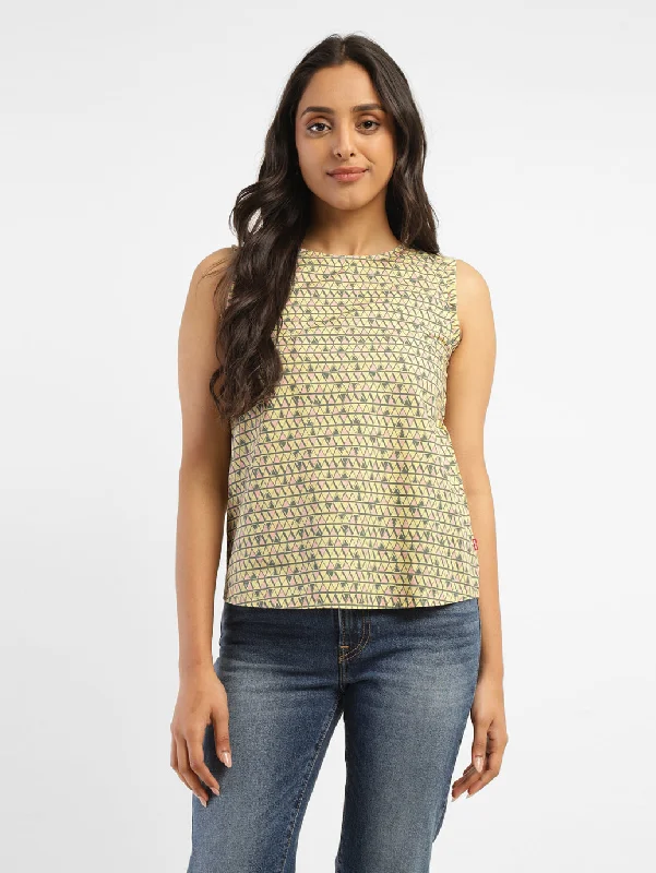 Comfortable Women's Outfits Women's Geometric Yellow Round Neck Top