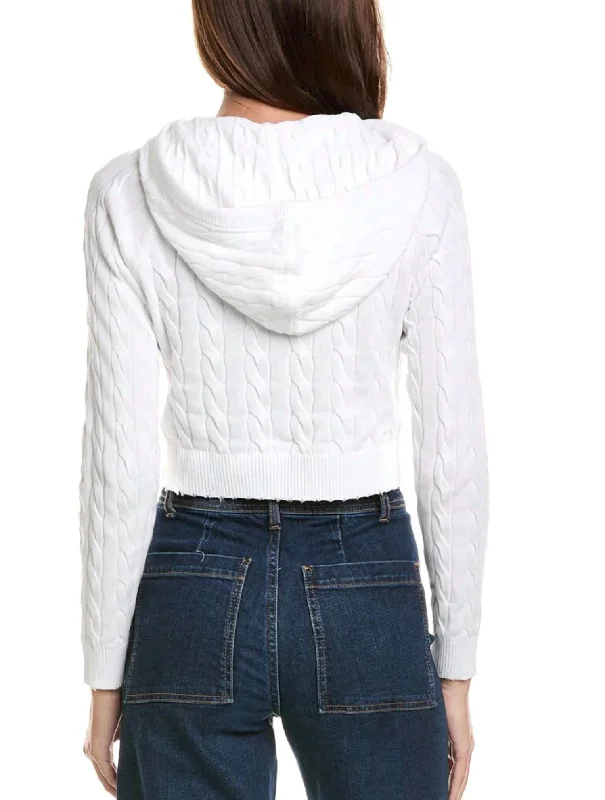 Online Boutique Clothing Cropped Cable Frayed Hoodie In White