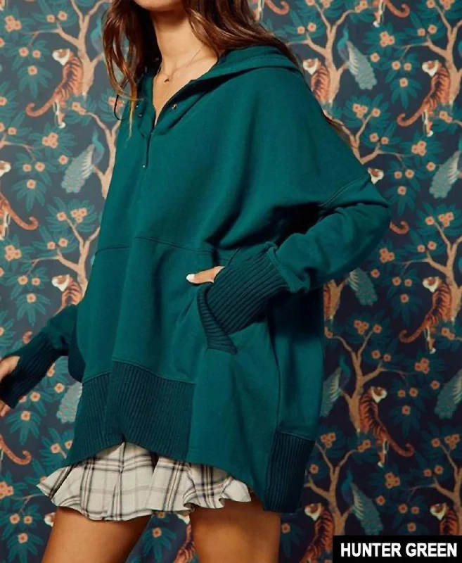 Women's Online Boutique French Terry Oversized Hoodie In Hunter Green