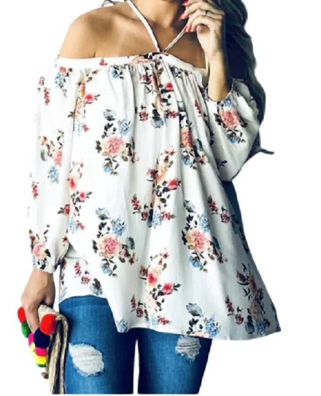 Women's Casual Garments Off Shoulder Floral Top In White