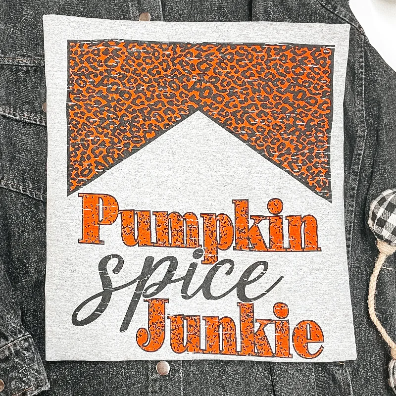 Women's Work Outfit For The Office Pumpkin Spice Junkie Short Sleeve Graphic Tee in Heather Grey