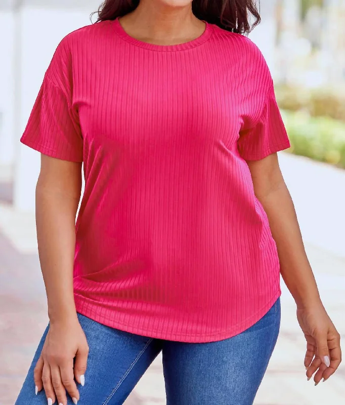 Exclusive Sale Rose Plus Size Ribbed Knit Top In Pink