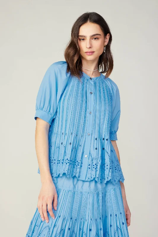 Affordable Online Boutique Pleated Eyelet Blouse