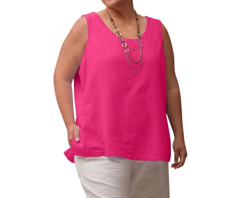 Casual Wear Crinkle Cotton Sleeveless Top - Plus In Paradise Pink