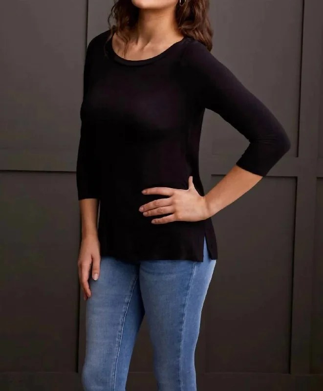 Women's Casual Wear Outfit Wide Crew Neck Top In Black