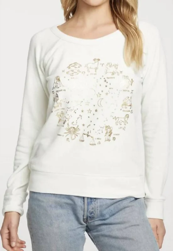 Chic Casual Wardrobe Essentials Rpet Bliss Knit Long Sleeve Raglan Pullover- Zodiac In Cream