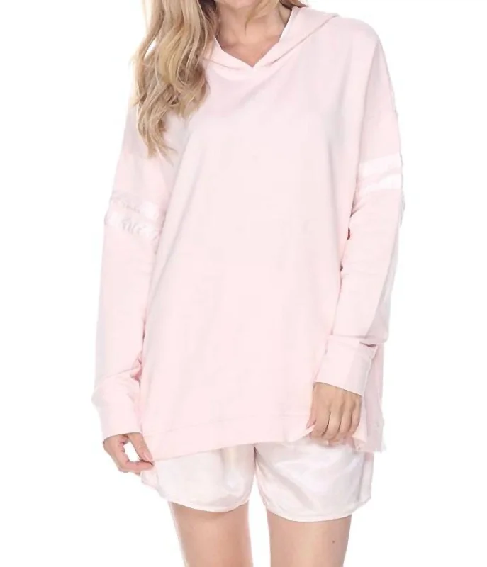 Women's Trendy Attire Destiny French Terry Hooded Sweatshirt With Satin Trim In Blush