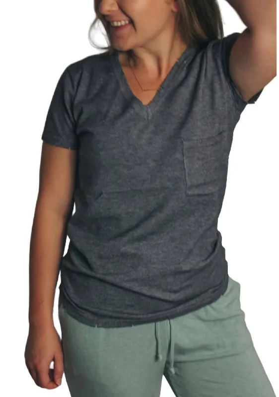 Women's Plus-Size Attire V-Neck T-Shirt In Charcoal Grey