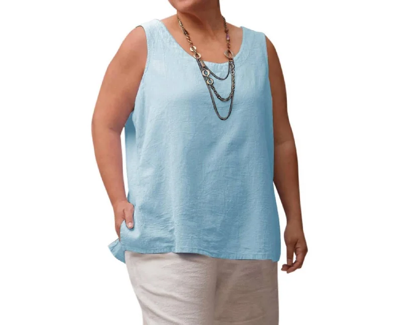 Trendy Street Style Clothing Crinkle Cotton Sleeveless Top - Plus In Robins Egg