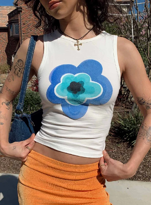 Women's Street Style Casual Wear Aspects Flower Tank White