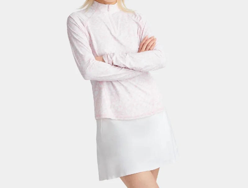 Women's Casual Dresses Distorted Check Silky Tech Nylon Ruched Quarter Zip Pullover In Cameo