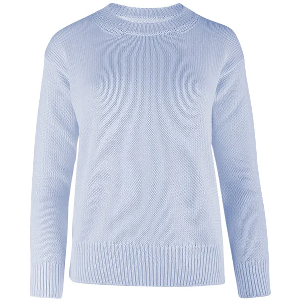 Women's Holiday Attire Oversized Round Neck Pullover in Light Blue