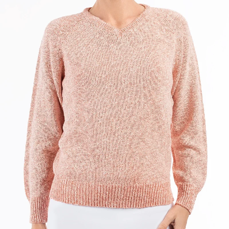 Women's Vacation Attire V Neck Raglan Pullover in Coral