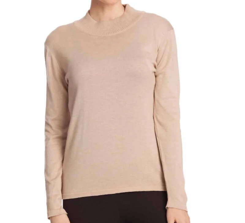 Casual Fashion Trends for Women Long Sleeve Mock Neck Pullover In Champagne