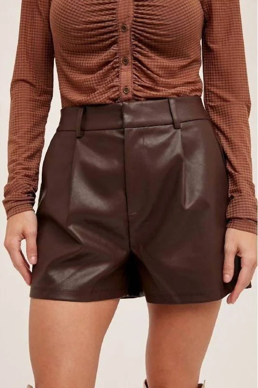 Women's Clothes for All-Day Comfort and Style Faux Leather Pleated Shorts In Brown