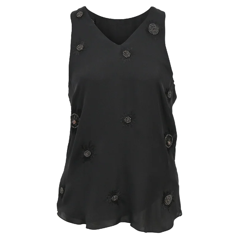 Sophisticated Fashion Adam Lippes Beaded Embroidered Sleeveless Top in Black Silk