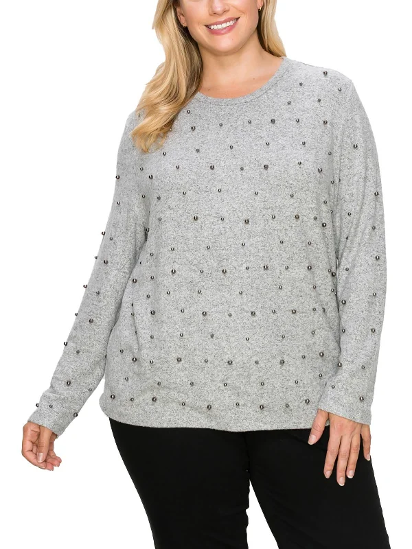 Women's Transitional Outfit Plus Womens Embellished Crewneck Pullover Top