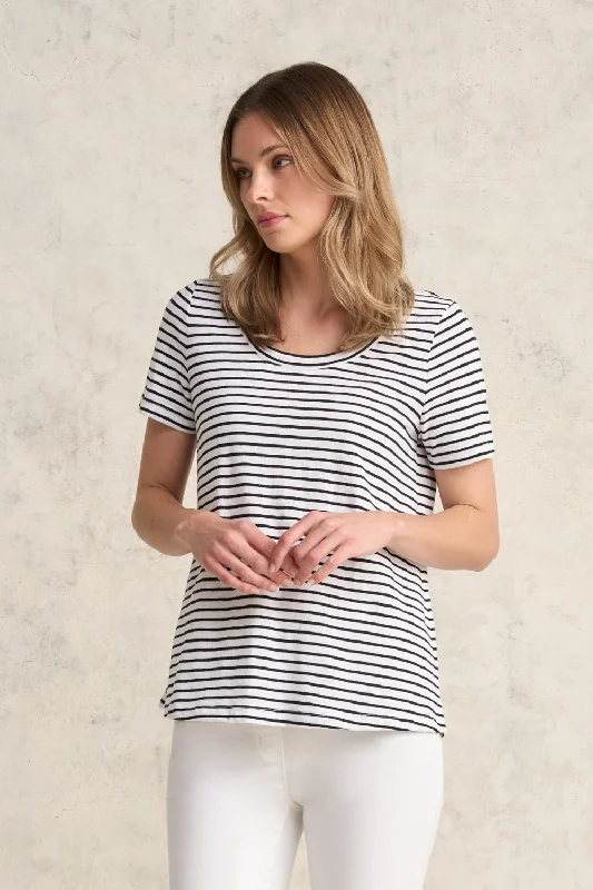 Classic Women's Clothing Styles Organic Cotton T-Shirt - White Stripe