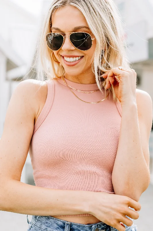 Trendy Outfits For Girls Can't Bring You Down Mauve Pink Ribbed Crop Top