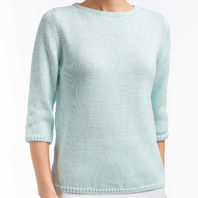 Women's Plus-Size Casual Outfit 3/4 Sleeve Pullover in Aqua