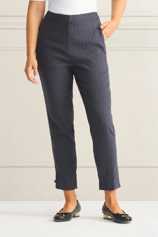 Luxury Fashion Tab Detail Linen Pant - Charcoal Pinstripe