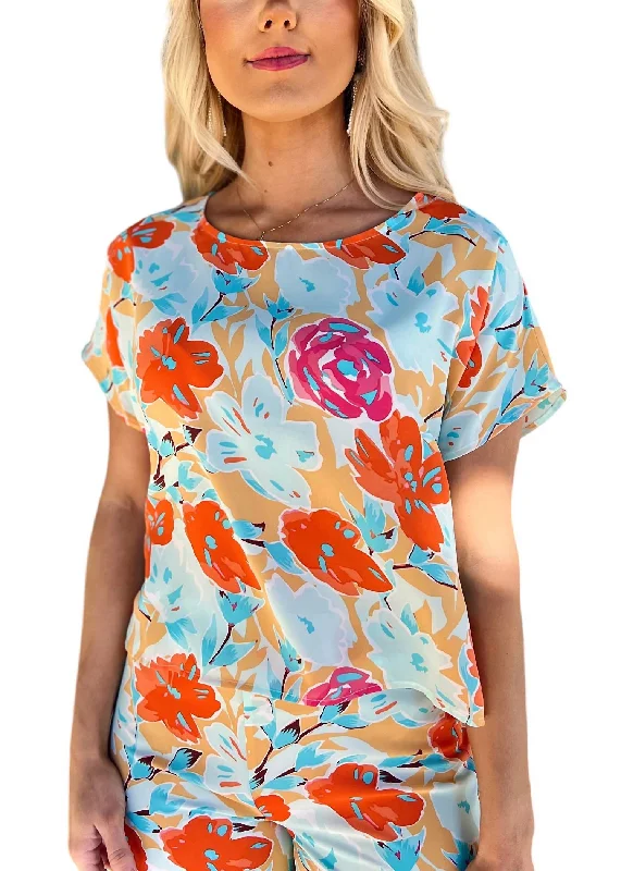 Comfortable Garments For Women Spritz Floral Top In Orange Flower