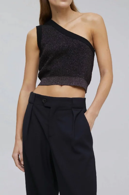 Online Impressions Boutique One Shoulder Knit Top In Black