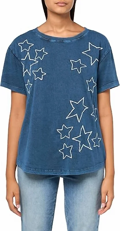 Women Wear Boutique Star Knit Top In Celestial Blue