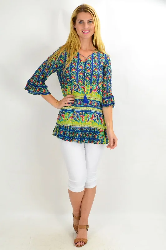 Street Style Fashion Floral Lantern Ruffle Sleeve Tunic Top