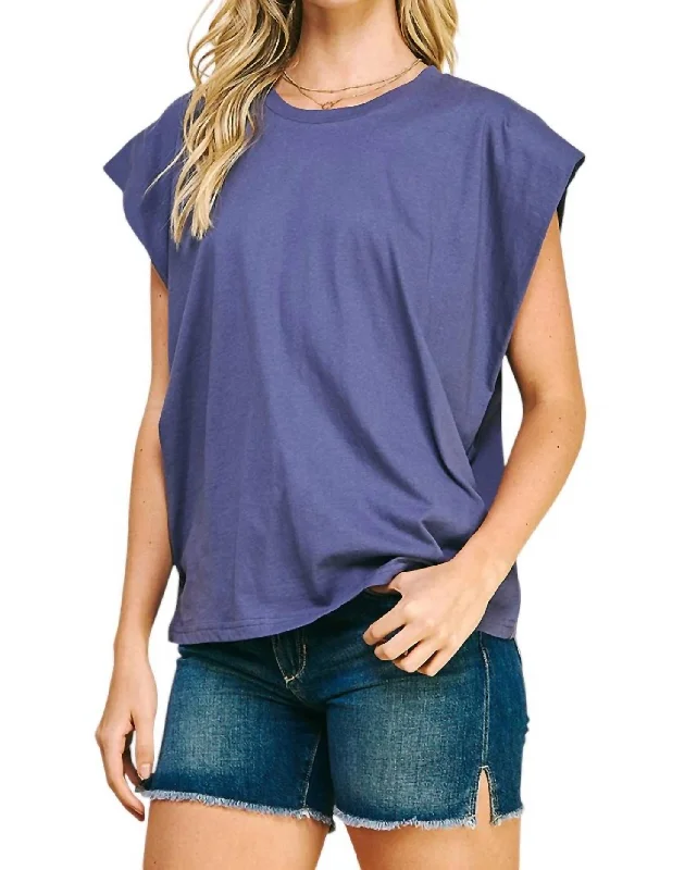 Women Fashion Knit Top In Dusty Navy