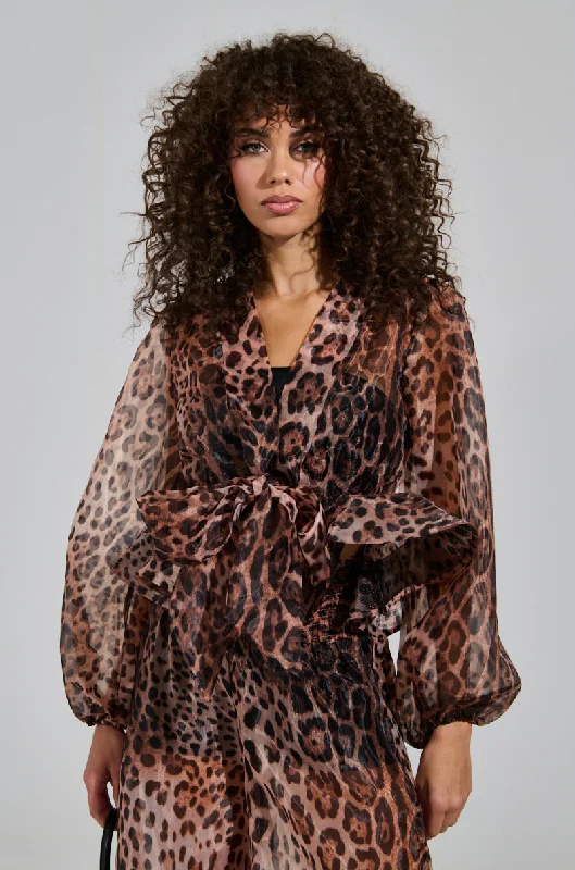 Woman Clothing CHEETAH GIRL TIE FRONT BLOUSE