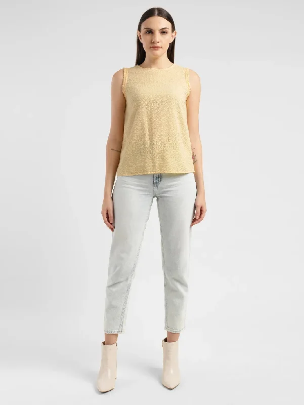 Casual Chic for Women Women's Solid Yellow Round Neck Top